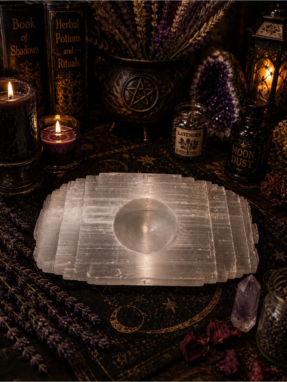 Selenite Tea Light/Sphere Holder